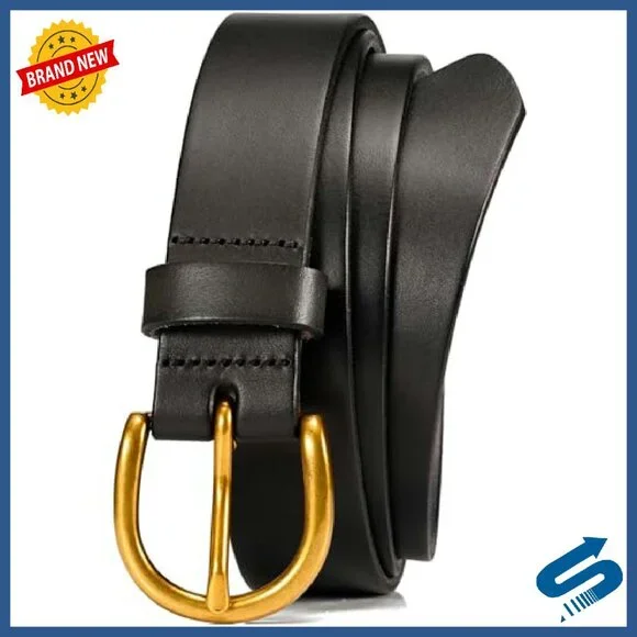 Women's 1.1 Italian Full Grain Leather Belt Gold Buckle Casual Dress